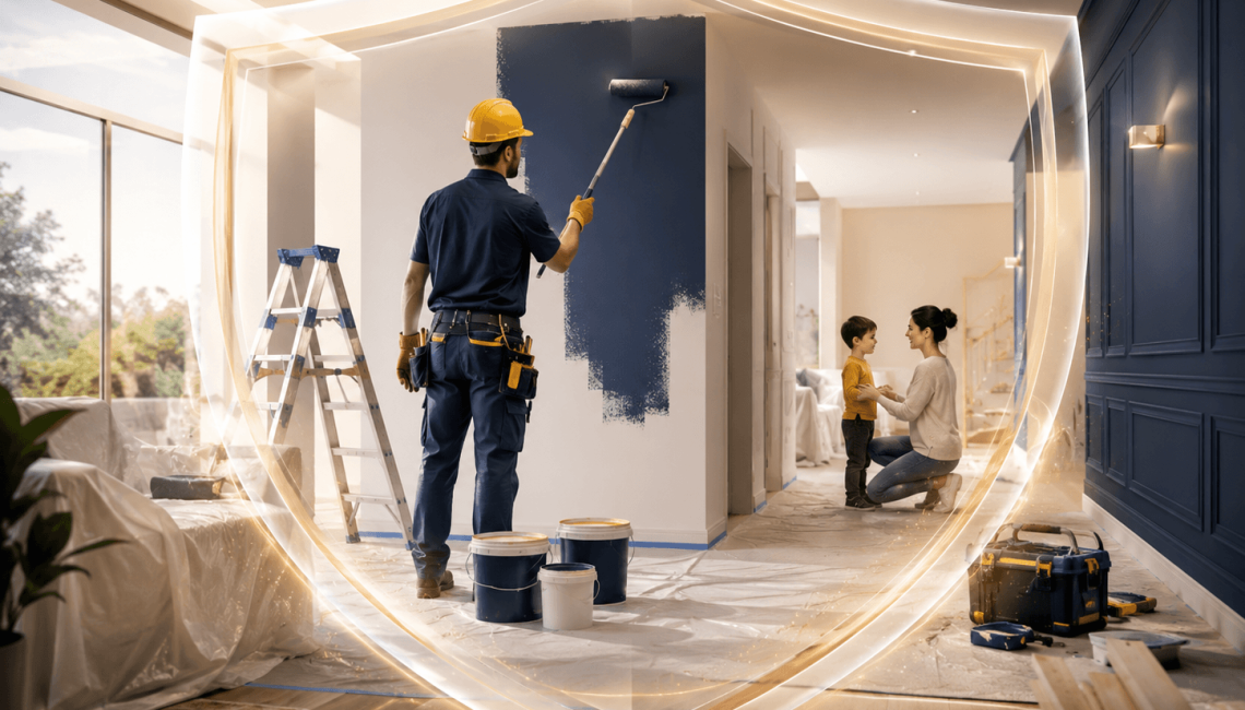 Interacción entre vecinos y trabajadores durante obras de reforma.